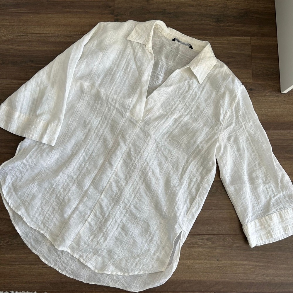 White Women's Top with Satin detailing